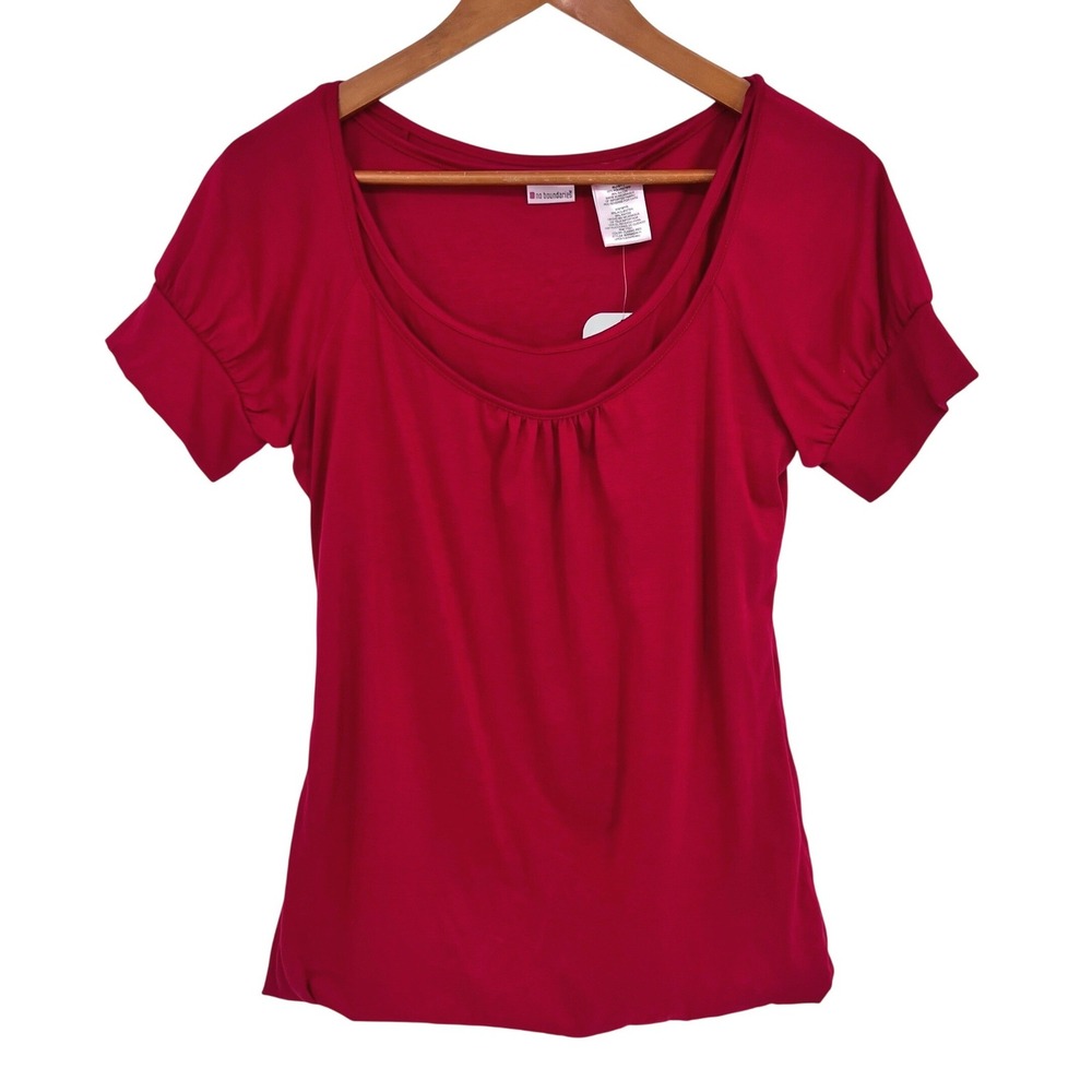 Vintage Y2K No Boundaries Red Scoop Neck Top Womens XL Puff Sleeve NEW